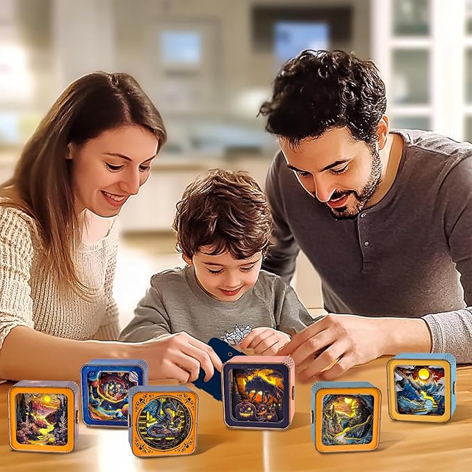 3D Puzzle Nightlight-DIY LED Light 3D Dragon Library Wooden Jigsaw Puzzle-Art Lamp and Craft Kits for Adults-Birthday Gifts Toys-Home Desk Decor Family Game