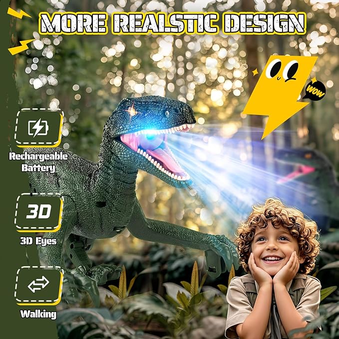 Dinosaur Toys for Kids 3-5, 5-7, 8-12, 2.4GHz Remote Control Dinosaur with Walking, Realistic Sounds, Demo Mode, Rechargeable Jurassic Toys for Birthdays, Parties, Children’s Day