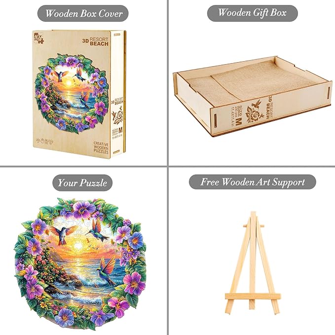 Wooden Puzzles for Adults - Beach Flower Wood Puzzles Adult - Unique Animal Shape Wooden Jigsaw Puzzles for Adults - Birthday Gifts for Puzzle Lovers, Family (13.4 * 13.4in)