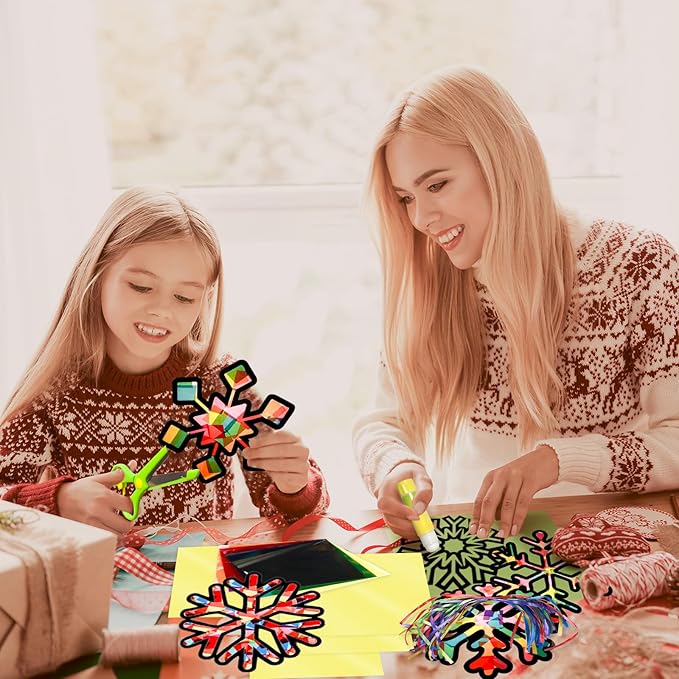 EggSun 36 Sets Snowflake Suncatchers Craft Kit for Kids Ornaments Stained Glass Effect Window Arts and Crafts Kit for Classroom Holiday Birthday Projects Home Favors Decorations Ages 4 8 12