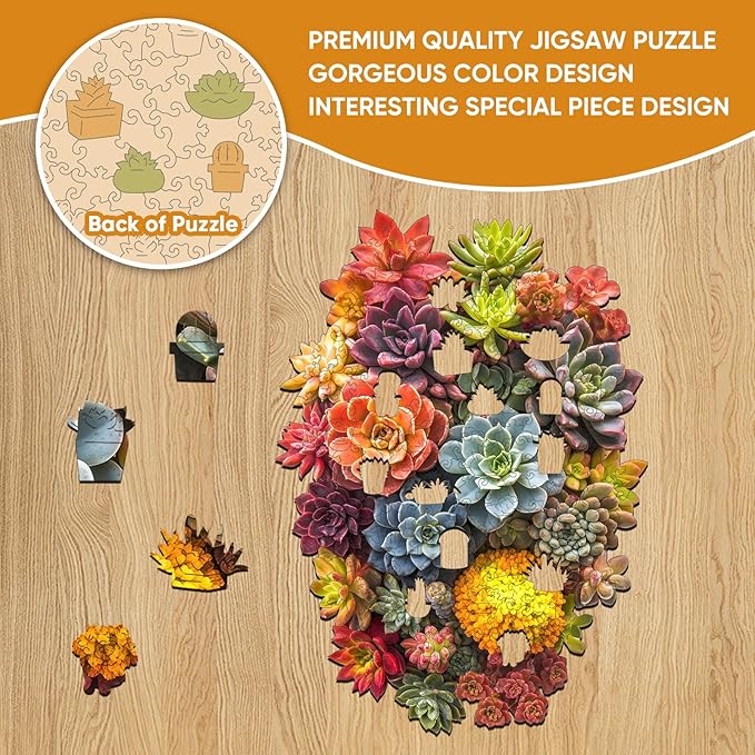 delobi Succulent Waterfall Wooden Puzzles, 200 Pieces Jigsaw Puzzles 13.1'' x 8.9'', Unique Design Liberty Wooden Puzzles for Adults and Kids, Family Game Gift Royal Size