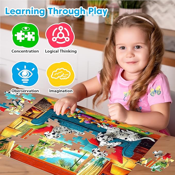 4 Packs 100 Piece Puzzles for Kids Ages 4-6-8-10, Donuts Insects Dalmatians Animals Large Piece Jigsaw Puzzles for Children Senior Adult Educational Puzzle Toys Preschool Birthday Gifts