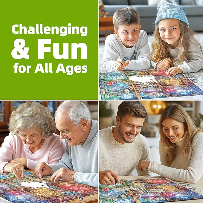 Fantasy Books Puzzles for Adults 1000 Pieces Magic Library Wonderland Puzzle for Adults Hard Colorful Jigsaw Puzzles 1000 Pieces Challenging Family Puzzle Size is (26.75 x 19.75)