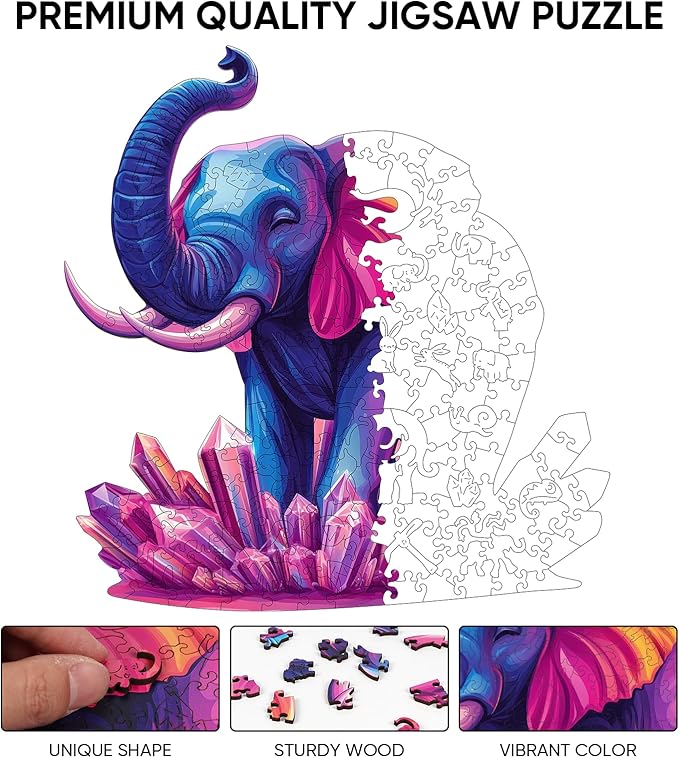Wooden Puzzles for Adults 500 Pieces, Elephant Jigsaw Puzzles, Adult Puzzles Animal Wooden Toys 17x17.7 inch, Home Decor Gift Family Brain Game for Men Women Elders Seniors