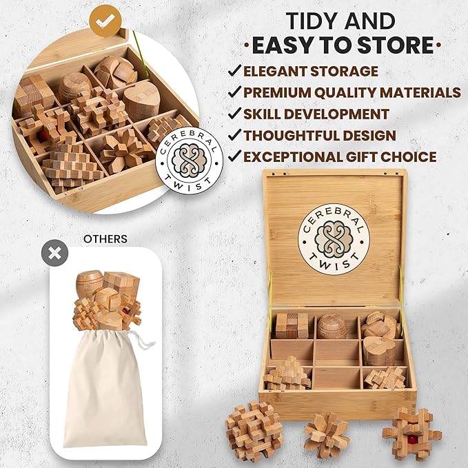 Wooden Brain Teaser Puzzles for Adults - Coffee Table Puzzles - Wooden Wire Teaser - Brain Puzzle for Adults - Wood Brain Teasers - Brain Teasers