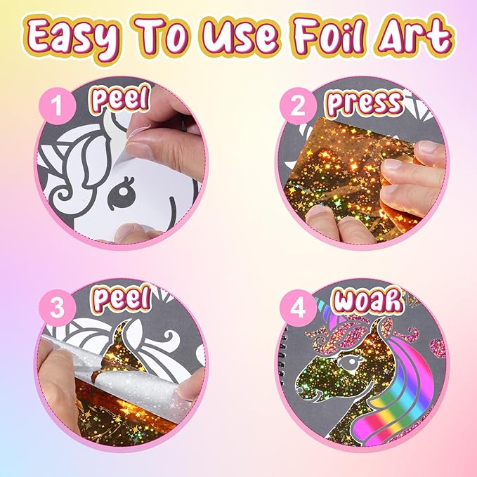 Art & Craft Activity,Foil Craft Princess DIY Fun Art Kits,No Mess Creative Foil Art Kits Set Drawing Game for Kids,Birthday Gifts Crafts Supplies Travel Toys for Girls Boys Ages 4 5 6 7 8 9 Year Old