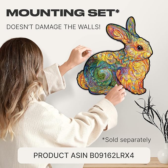 UNIDRAGON Original Wooden Jigsaw Puzzles - Precious Rabbit, 106 Pieces, Small Size 8.6"x9", Beautiful Gift Package, Unique Shape Best Gift for Adults and Kids