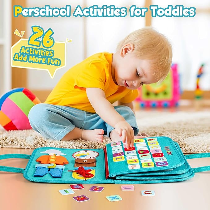 Toddler Busy Board - Montessori Toys for Toddler Boy Birthday Gift, Educational Learning Sensory Busy Book for Toddlers Boys, Airplane Car Travel Activities Toy for Toddlers