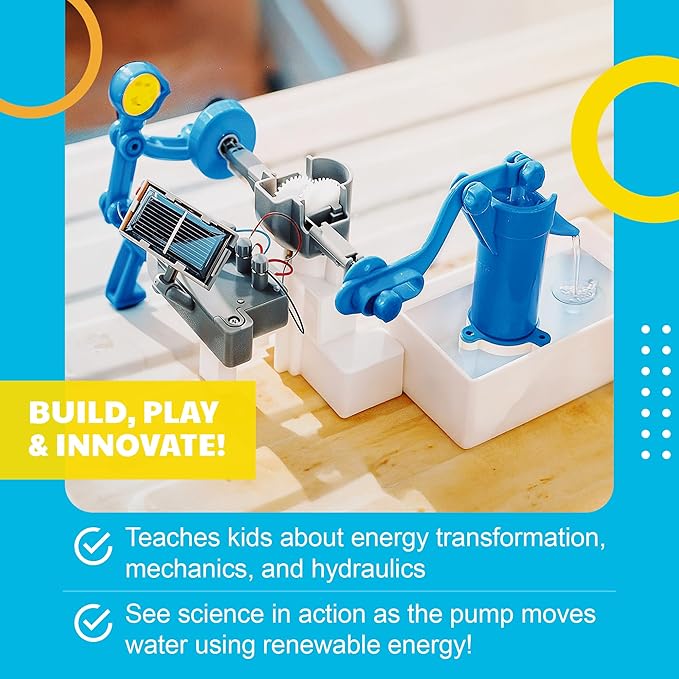 Green Science - Hybrid Solar Power Water Pump - Dual Power STEM Toys Educational Kit for Kids - Solar and Battery Operated Pumping System - Solar Robot - DIY Science Experiment Toy for Learning & Fun