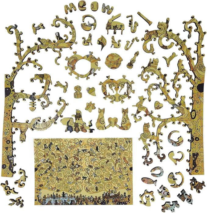 Wooden Puzzle for Adults - Uniquely Shaped Pieces - Made in The USA by FoxSmartBox - 460 Pieces - Cats Wedding