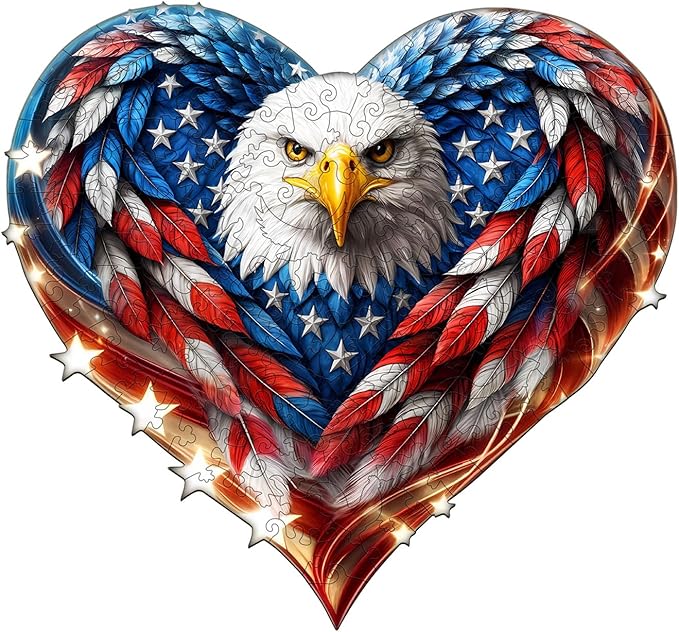 Wooden Puzzles for Adults - 200 Pieces Patriotic Eagle Wood Puzzle - Unique Shapes Wooden Jigsaw Puzzles for Adults - Eco-Friendly Home Office Decor (11.4 * 10.6in)