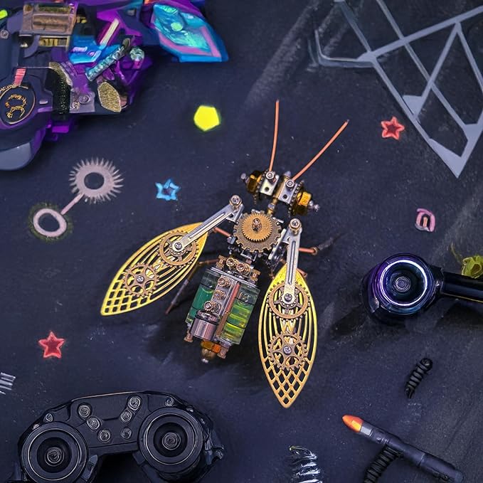Steampunk Metal Insect Bug Mechanical Steampunk Sculpture Steampunk Mechanical Insect Clockwork 3D Steampunk Metal Puzzle Kits for Adults (Gatling Bee)