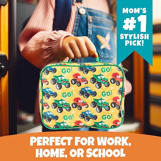 Bentology Lunch Bag for Boys- Kids Insulated Durable Lunchbox Tote Fits Bento Boxes, Containers, Jars & Water Bottles- Reusable School Lunch Sleeve w Clip on Handle- Keep Food Hotter or Colder Longer