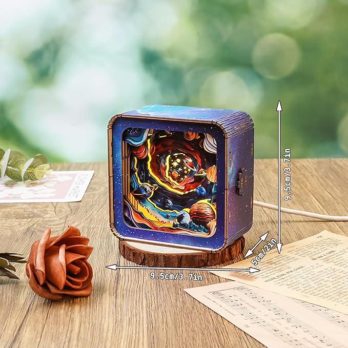 3D Wooden Puzzle Night Light, Interstellar Space DIY Puzzles for Adults, Eye Care Night Light with Touchable Switch, Personalized Gifts for Family Friend DIY Puzzle Lover