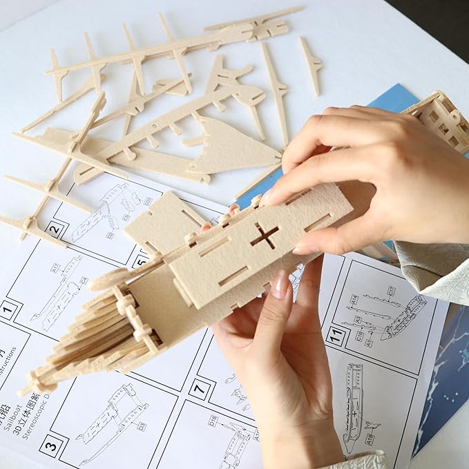 3D Puzzles for Kids, Felt Sailboat 3D Puzzle, DIY Model kit, Felt Handmade Ornaments, Sailboat 3D Puzzle