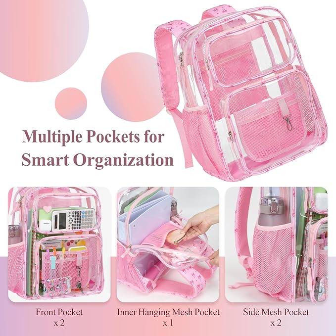 PACKISM Clear Backpack for School - 17 inch Large Heavy Duty Clear Bookbag, See Through PVC Backpacks (for age 12 above)