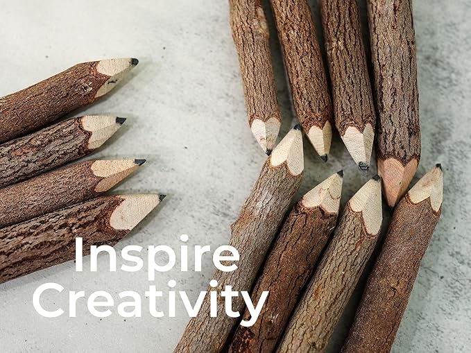 BSIRI Black Pencils Wood Pack of 12 in 7 Inch Tree Bark Wooden Favors in Rustic Twig Pencils Unique Gifts Camping Lumberjack Decorations Party Supplies Novelty Gifts as Natural Pencil