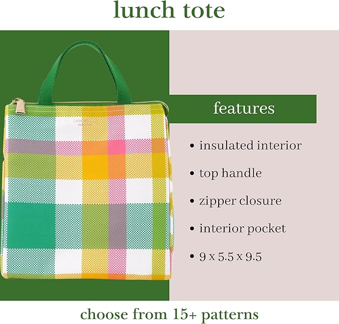 Kate Spade New York Portable Soft Cooler Lunch Bag, Small Insulated Tote, Thermal Lunch Bag with Silver Insulated Lining and Storage Pocket, Spring Plaid