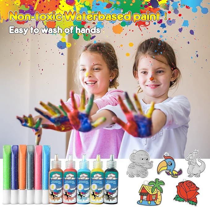 Window Paint Art, 36 Suncatchers Double Craft Kit for Kids – Children’s Make Your Own Fun Suncatcher Set Suction Cups DIY Car & Mirror Arts Crafts Children