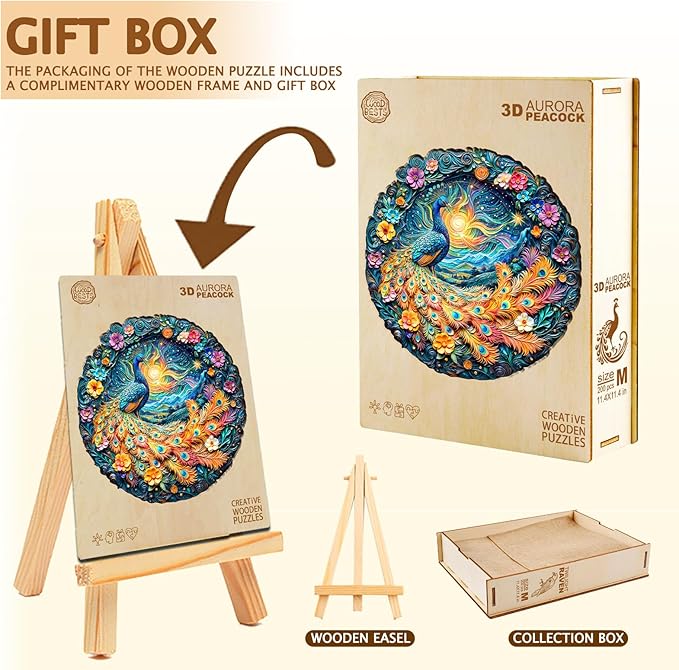 Wooden Puzzles for Adults,Peacock Puzzle, Unique Shaped Wooden Jigsaw Puzzles for Adults, Family Puzzle(13.4 * 13.4 in 300pcs)