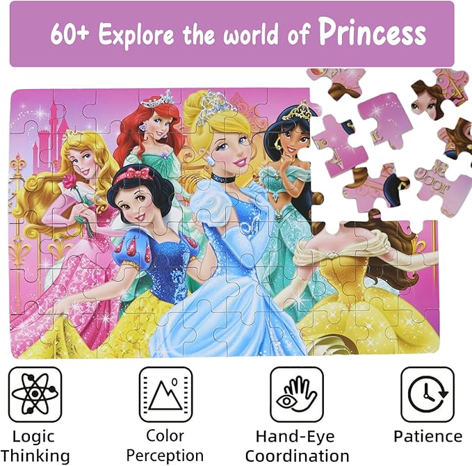 Wooden Princess Puzzles, 60 Pieces, Ages 3-5, Educational Jigsaw Puzzles for Kids, Girls and Boys Toys in Metal Box, 60 Count (0678)