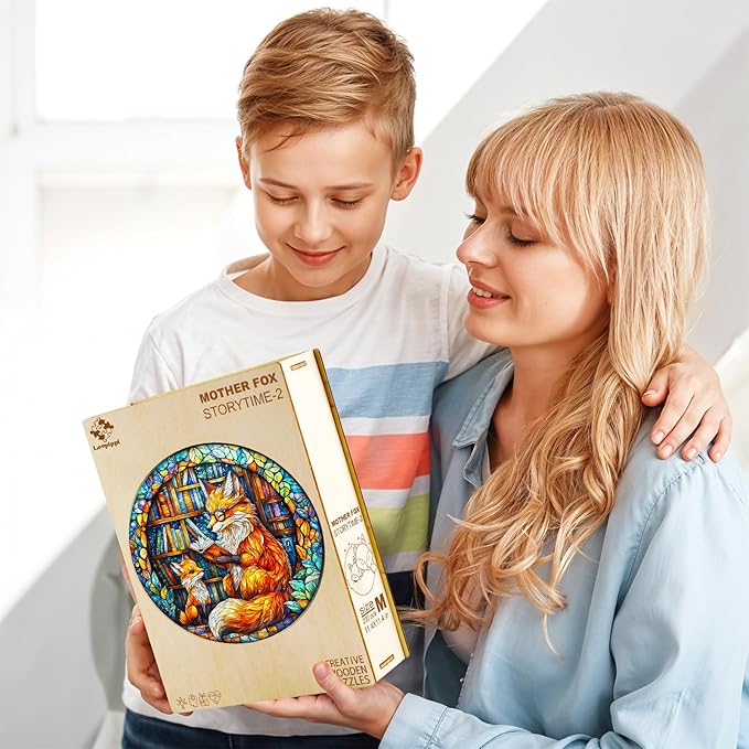 Wooden Puzzles for Adults, Mother Fox Storytime Wood Puzzles Adult, Wooden Jigsaw Puzzles for Adults Kids, Creative Birthday Gifts for Friends Family Game(11.4 * 11.4in 200pcs)