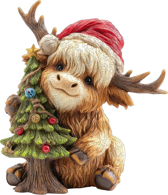 Christmas Wooden Puzzles for Kids & Adults - Tree & Fawn Holiday Jigsaw Puzzle, 498 Pcs, 16.6"×19.2", Fun Family Game for Children’s Party, Winter Gathering, and Festive Entertainment