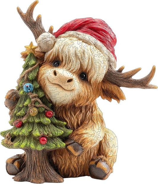 Christmas Wooden Puzzles for Kids & Adults - Tree & Fawn Holiday Jigsaw Puzzle, 498 Pcs, 16.6"×19.2", Fun Family Game for Children’s Party, Winter Gathering, and Festive Entertainment