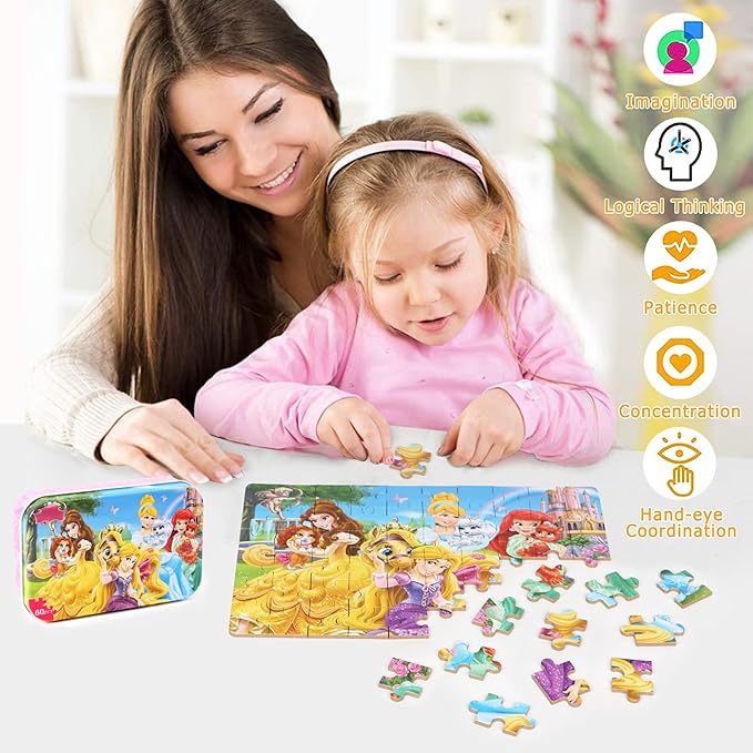 LELEMON Puzzles for Kids Ages 4-6, 60 Piece Puzzles for Kids Ages 3-5 in a Metal Box, Educational Jigsaw Puzzles Childrens Puzzle Games Puzzle Toys for Girls and Boys
