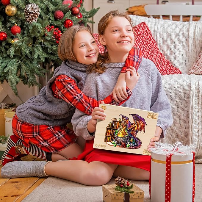 Wooden Puzzles for Adults -Dragon Magic Potion Wooden Jigsaw Puzzle, Unique Animal Shaped Wood Puzzles Adult, Christmas Birthday Gifts for Friends/Family, Home Decor 13.4 * 12.8in 300pcs