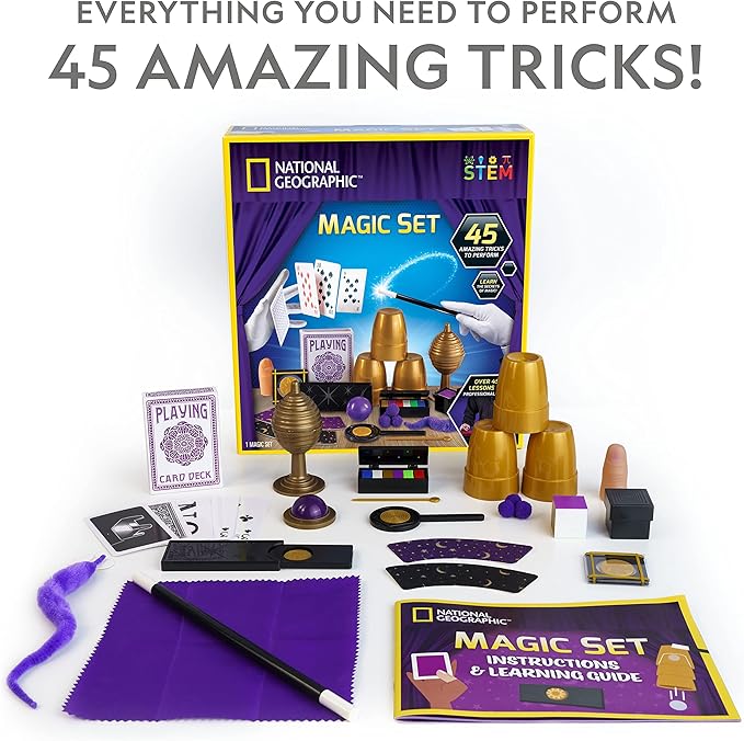 Blue Marble National Geographic Kids Magic Set - 45 Magic Tricks for Kids to Perform with Step-by-Step Video Instructions for Each Trick Provided by a Professional Magician, Toys for Boys and Girls
