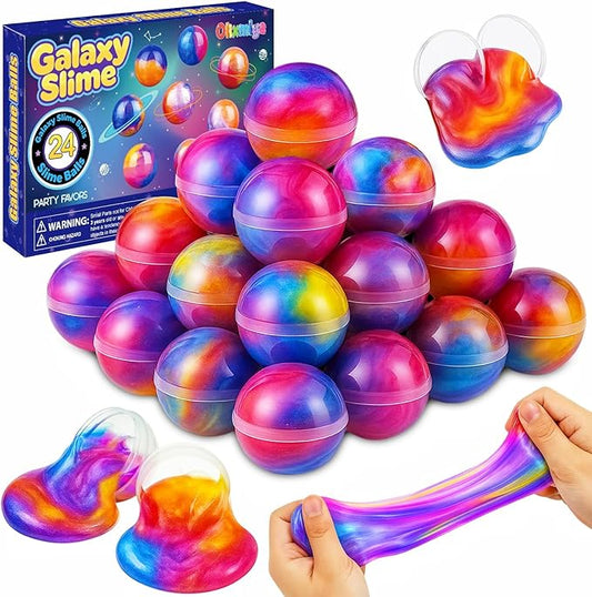 24 Pack Slime Party Favors, Galaxy Slime Balls Soft DIY Toys Stretchy and Non-Sticky Stress Relief Crystal Clay Safe Toys for Kids Girls Boy Classroom Birthday Halloween Christmas Party Favors Gifts