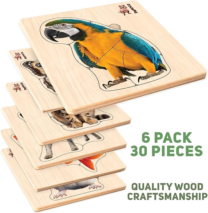 QUOKKA Realistic Wooden Puzzles for Toddlers 1-3 Year Old - 15x15 Inches Kids Puzzles Ages 2-4 - Birds, Animals, Fish, Butterfly Montessori Toddler Toys - Motor Skills Games Gifts for Girls&Boys