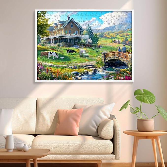 300 Pieces Puzzle for Adults Country Life Puzzle Recycled Cardboard Large Piece, Cows Jigsaw Puzzles 300 Pieces Challenging Game Home Decor Gift Toy for Adults Kids Seniors 20.5 * 15 inch