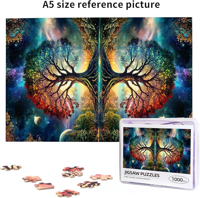 Tree of Life Puzzle 1000 Piece,Colorful Tree of Life Puzzle,Colorful Starry Night Tree Jigsaw Puzzle，Beautiful Galaxy Nature Landscape Jigsaw Puzzles，for Adults Toys Gift Family Decoration