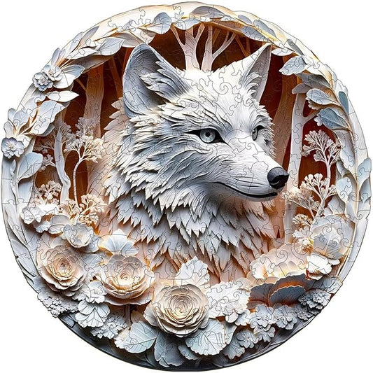 Wooden Puzzles Adults, 3D Wolf Puzzles 300 Pieces, Unique Animal Shaped Wood Challenging Jigsaw Christmas Puzzles Gifts for Adults, 13.4x13.4in