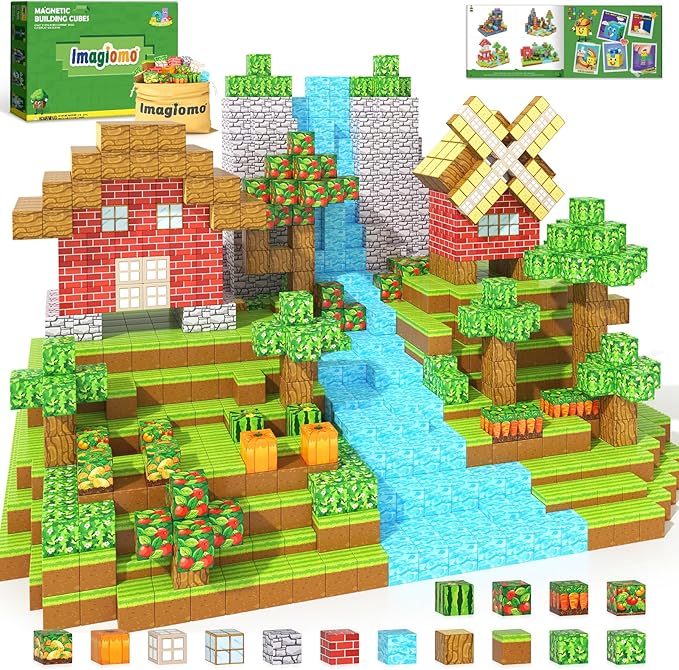 150PCS Magnetic Blocks - Build Mine Magnet World Farm Edition, Magnetic Kids Games for Boys & Girls Age 3-5 4-8 6-8, STEM Sensory Construction Classroom Must Haves Building Toys for Toddlers