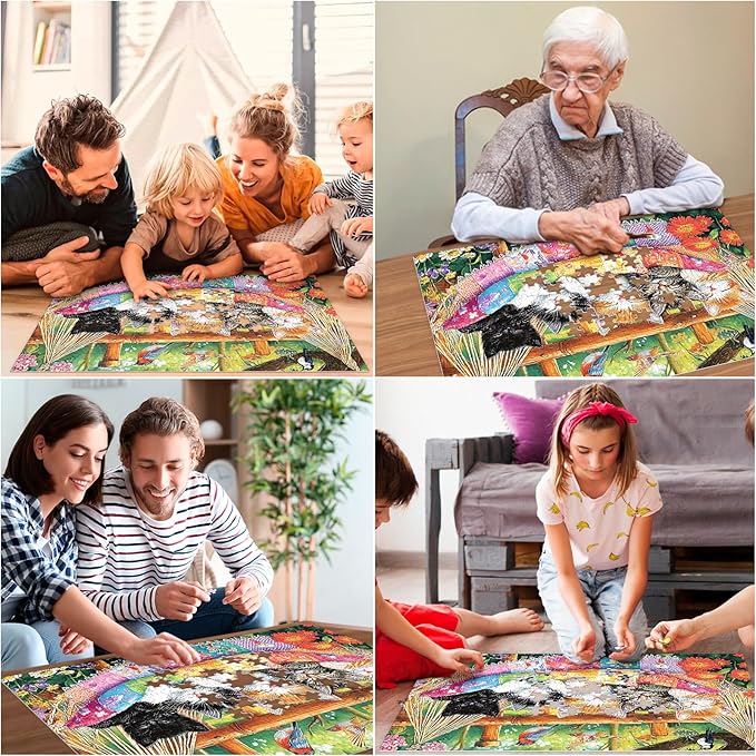 300 Piece Puzzle for Adults, Cat Birds Flower Puzzle for Adults Kids Seniors, Large Piece Animals Puzzles for Kids Ages 8-10 10-12, Challenging Puzzles Perfect for Game Nights, 20.5 * 15 in