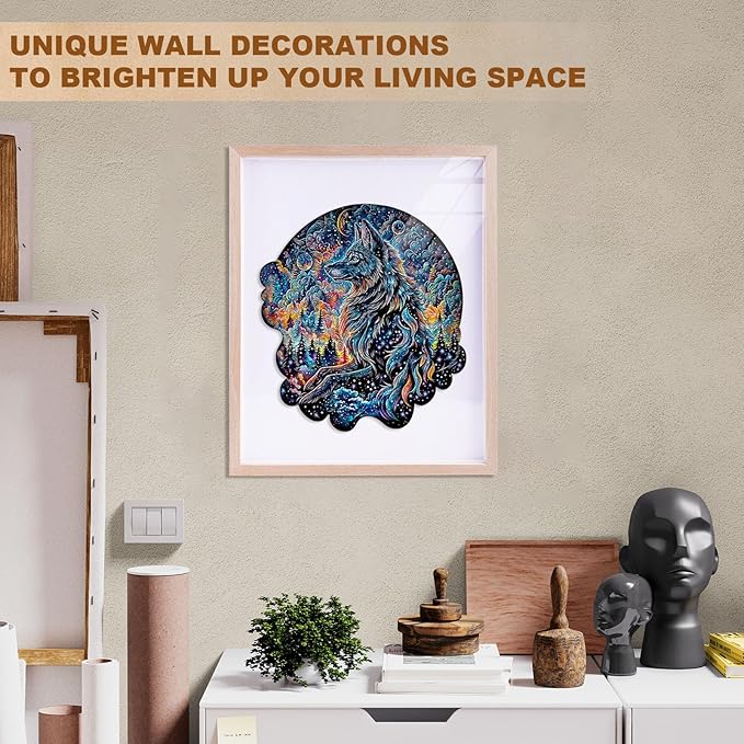 KAAYEE Wooden Puzzles for Adults, 3D Visual Effect Wolf Nebula Wooden Jigsaw Puzzle Unique Shape Wood Puzzle Adult, 3D Effect Flat Puzzle Birthday Family Game (M-11.4 * 10.4in-180pcs)