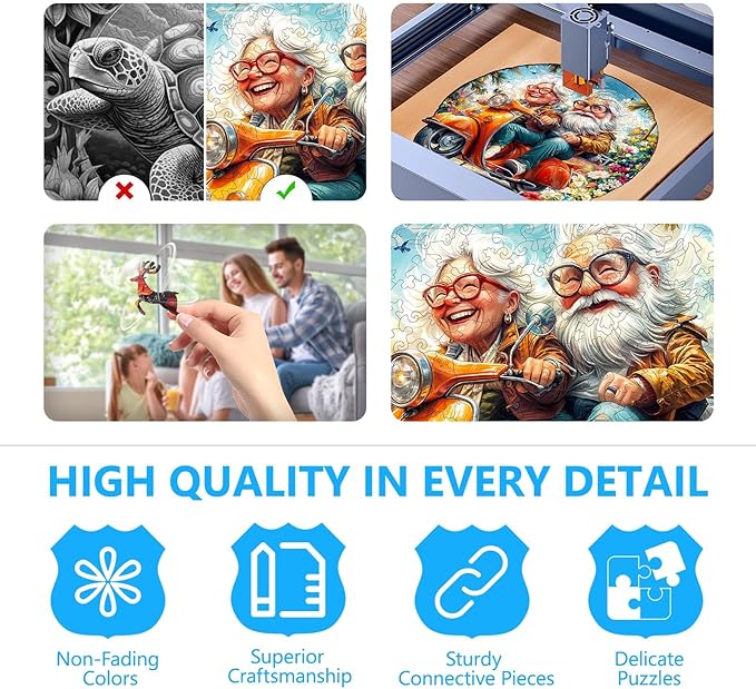 Wooden Puzzles for Adults, Motorcycle Granny Wooden Jigsaw Puzzle for Adults, Cool Wood Puzzles Adult, Unique Shape Puzzle for Seniors, Fun Gifts for Family & Couples (L-13.4 * 13.4in -270 Pieces)