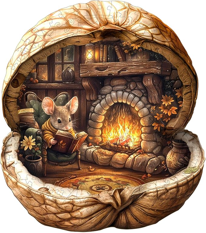 WOODBESTS Wooden Puzzles for Adults - Mouse's Walnut House, Mouse Wooden Jigsaw Puzzle, Unique Animal Wood Puzzles Adult, Xmas Gifts for Puzzle Lovers(185 Pcs, M, 11.4"x10.2")
