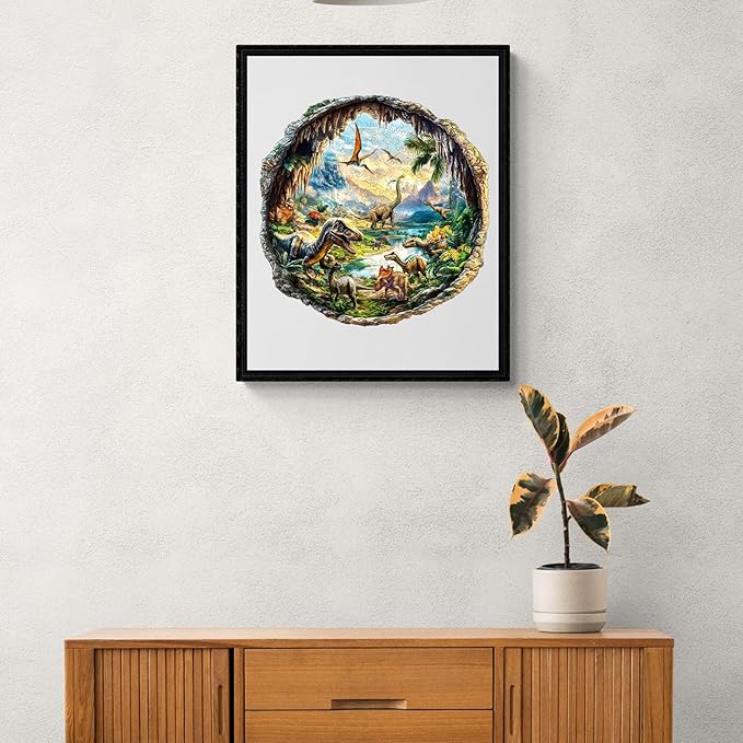 KAAYEE Wooden Puzzles for Adults, 3D Visual Effect 3D Cave Dinosaur Wooden Jigsaw Puzzle Unique Shape Wood Puzzle Adult, 3D Effect Flat Puzzle Birthday Family Games (M-11.4 * 11.3in-200pcs)