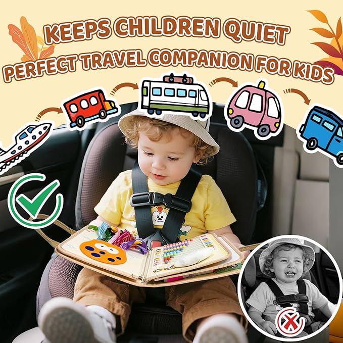 Busy Board Montessori Toys for Toddlers Birthday Gifts, Montessori Busy Book Sensory Board Educational Activity Book for Learning Fine Motor Skills, Airplane Travel Toys for Boy & Girl