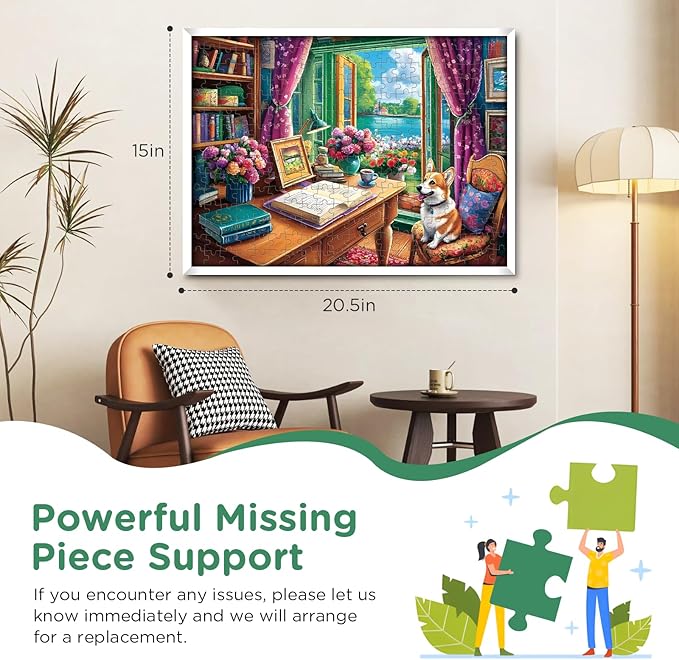 300 Pieces Puzzle for Adults, Corgi Study Book Jigsaw Puzzles for Kids Adults Seniors 300 Pieces, Glossy Sturdy Vibrant Puzzle 300 Piece, Challenging Jigsaw Puzzle Great Gift for Family Friends