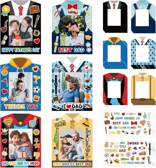 24 PCS Father's Day Picture Frame Craft Paper DIY Photo Frame Craft Decorations for Father Gifts(Father)