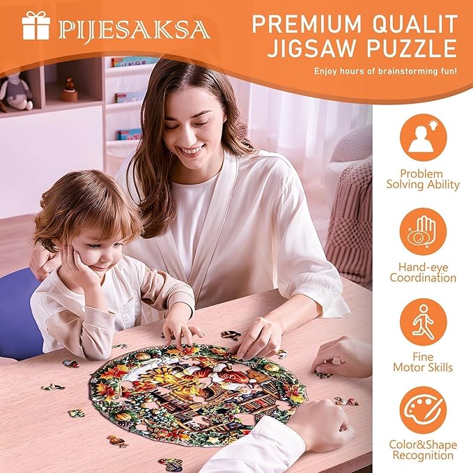 Christmas Best Gifts - Christmas Puzzle, Wooden Puzzles for Adults, Fireside Santa Wooden Jigsaw Puzzles for Adult, Xmas Wood Puzzles Adult, Round Gingerbread Puzzle (M-11.4 * 11.3in -200 Pieces)