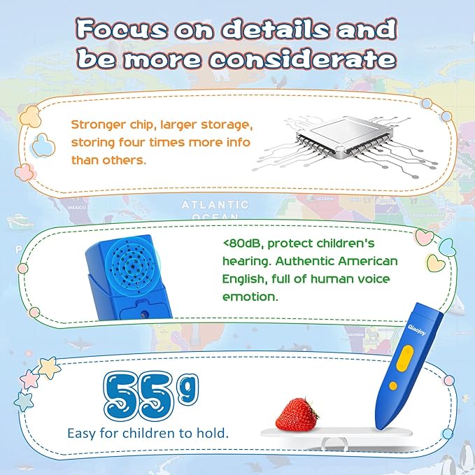 Bilingual Interactive World Map for Kids Learning and Educational Toys, Talking Electronic Kids World Map i-Poster Geography Games Ages 3 to 12 Years Old, Custom Talking Birthday Gifts Card