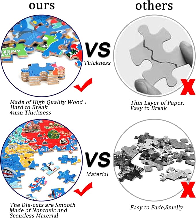 LELEMON World Map Puzzles for Kids Ages 4-8,100 Pieces World Sea Map Jigsaw Puzzles in a Metal Box,Fun World Map Learning Educational Toys for Boys Girls