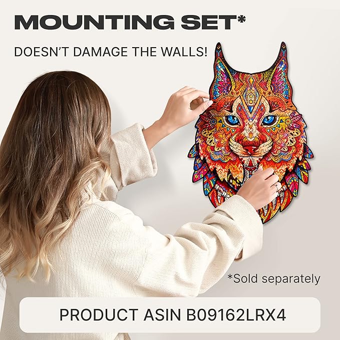 UNIDRAGON Original Wooden Jigsaw Puzzles - Gentle Lynx, 187 Pieces, Medium Size 8.4" х12.7, Beautiful Gift Package, Unique Shape Best Gift for Adults and Kids