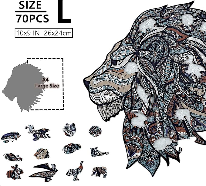 Wooden Jigsaw Puzzle for Adults,Unique Lion Animals Shaped Magic Jigsaw Puzzle Pieces Best Gift for Adults,Can be Used as a Cool Mouse Pad,70pcs,(10×9 inches) Large…